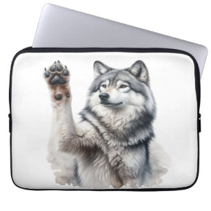 Housse Pour Ordinateur Portable Loup Gris Artistique en Aquarelle
