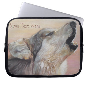 Housse Pour Ordinateur Portable loup gris hurler peinture de la faune art réaliste