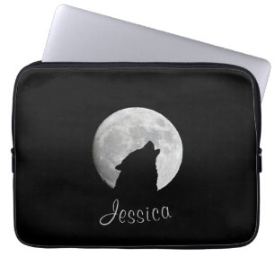 Housse Pour Ordinateur Portable Loup hurlant à la Pleine lune, votre nom