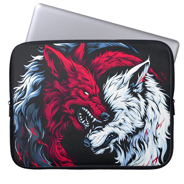 Housse Pour Ordinateur Portable Loup lunaire double sauvage (Devant)