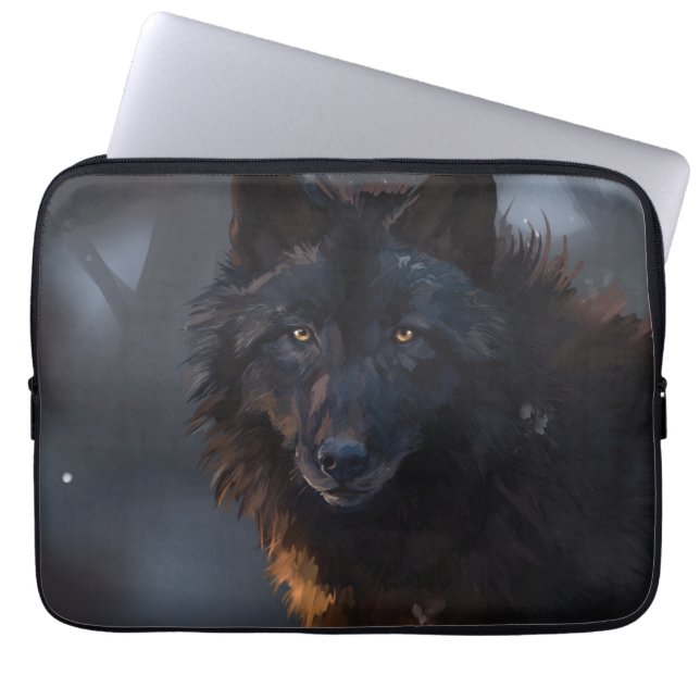 Housse Pour Ordinateur Portable Loup noir (Devant)