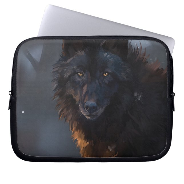 Housse Pour Ordinateur Portable Loup noir (Devant)