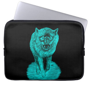 Housse Pour Ordinateur Portable Loup noir en colère dans la nuit