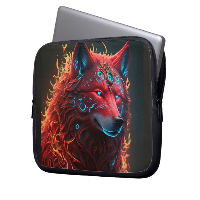 Housse Pour Ordinateur Portable Loup rouge celtique (devant gauche)
