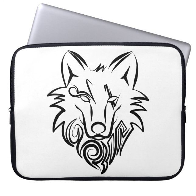 Housse Pour Ordinateur Portable Loup tribal noir et blanc (Devant)
