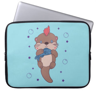 Housse Pour Ordinateur Portable Loutre de mer punk rock avec poisson Art animal