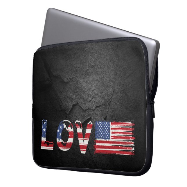 Housse Pour Ordinateur Portable Love American Flag sur Black Rock (devant gauche)