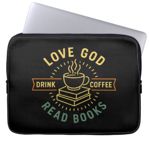 Housse Pour Ordinateur Portable Love God Drink Coffee Lire les livres Amateurs Vin