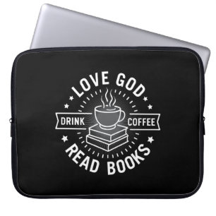 Housse Pour Ordinateur Portable Love God Drink Coffee Lire les livres Amateurs Vin