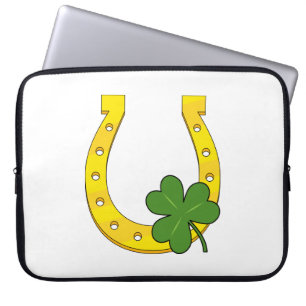 Housse Pour Ordinateur Portable Lucky Golden Horseshoe avec Shamrock en blanc