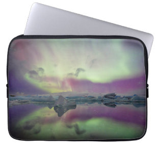Housse Pour Ordinateur Portable Lumières d'Aurore reflétant le lagon Islande