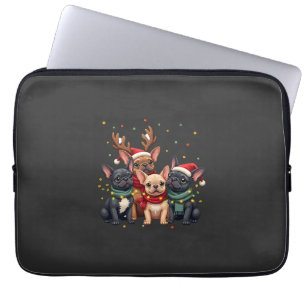 Housse Pour Ordinateur Portable Lumières de Noël Bouledogues français Xmas Chien f