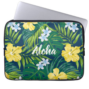 Housse Pour Ordinateur Portable Luna Hibiscus Garden Hawaiian - Jaune et Marine