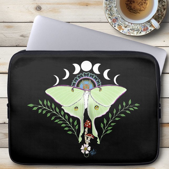 Housse Pour Ordinateur Portable Lune Papillon Éthéré Vert Mystique Céleste (Créateur téléchargé)