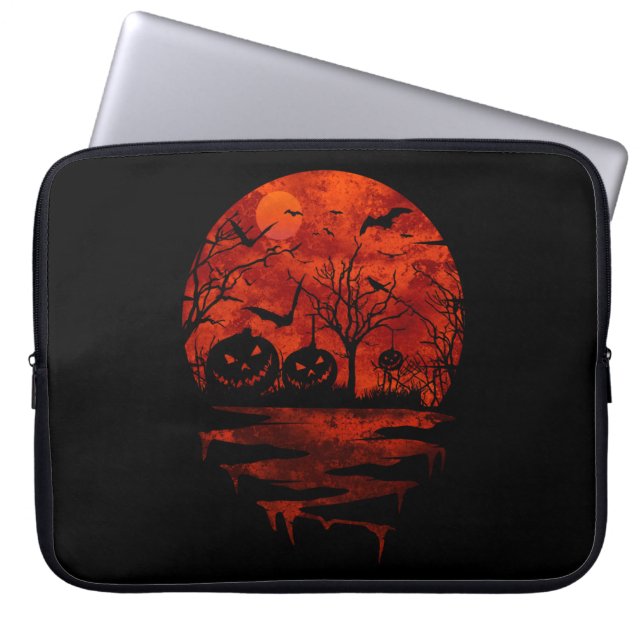 HOUSSE POUR ORDINATEUR PORTABLE LUNE ROUGE EFFRAYANTE D'HALLOWEEN (Devant)