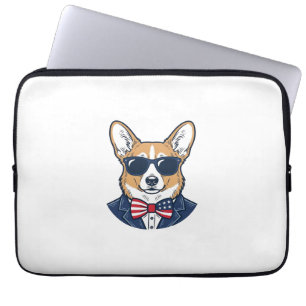 Housse Pour Ordinateur Portable Lunettes de soleil Corgi patriotiques Art vectorie