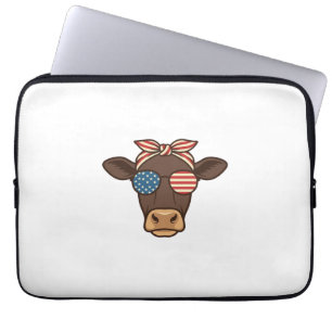 Housse Pour Ordinateur Portable Lunettes de soleil tête de vache patriotique desig