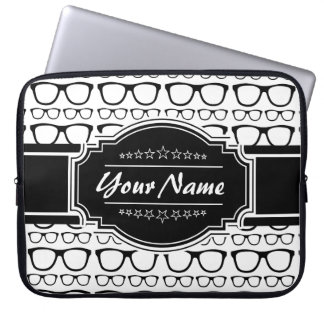 Housse Pour Ordinateur Portable Lunettes Nerd Geek noir et blanc Personnalisées