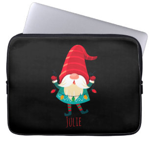 Housse Pour Ordinateur Portable Lutin de Noël tenant des lumières de Noël