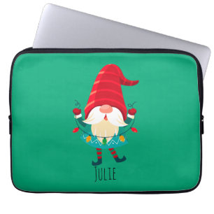 Housse Pour Ordinateur Portable Lutin de Noël tenant des lumières de Noël
