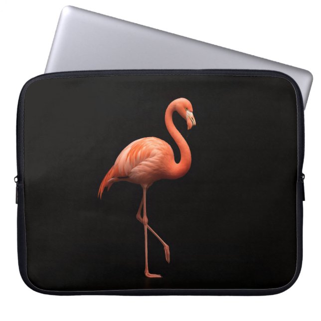 Housse pour ordinateur portable Luxe Noir, Flamant (Devant)