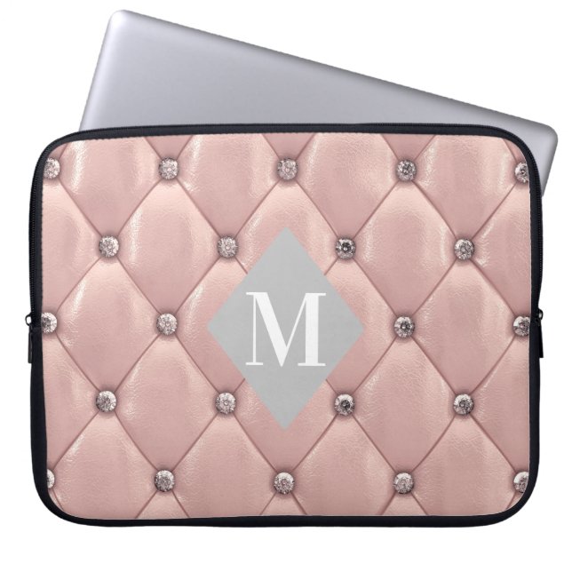 Housse Pour Ordinateur Portable luxueux tufted rose gold monogram (Devant)