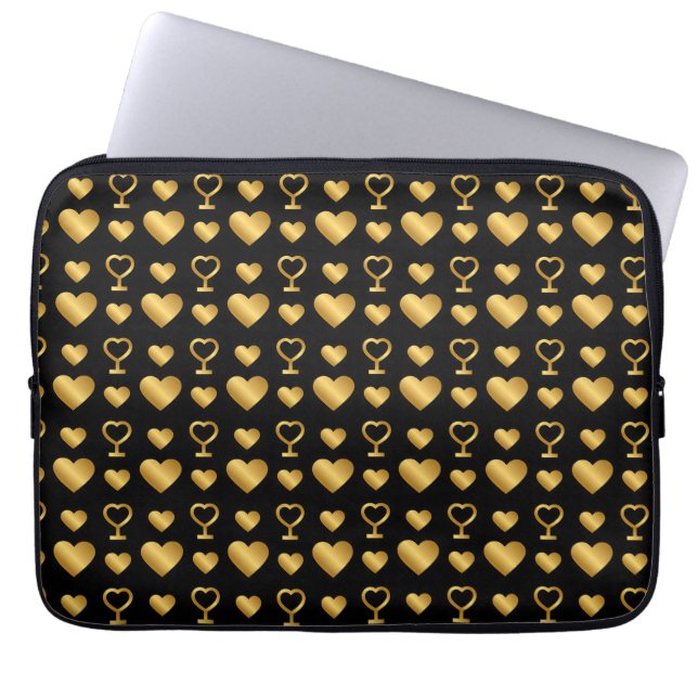 Housse Pour Ordinateur Portable Luxury  Black Gold Foil Hearts  (Devant)