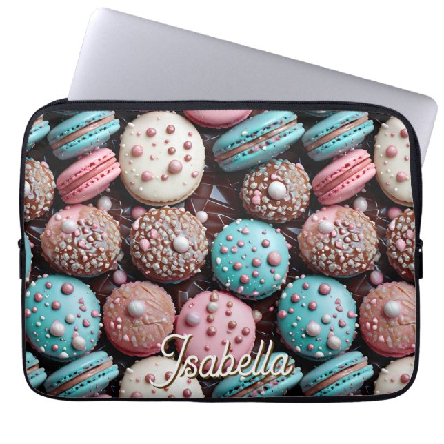 Housse Pour Ordinateur Portable Macaron bleu, rose et chocolat (Devant)