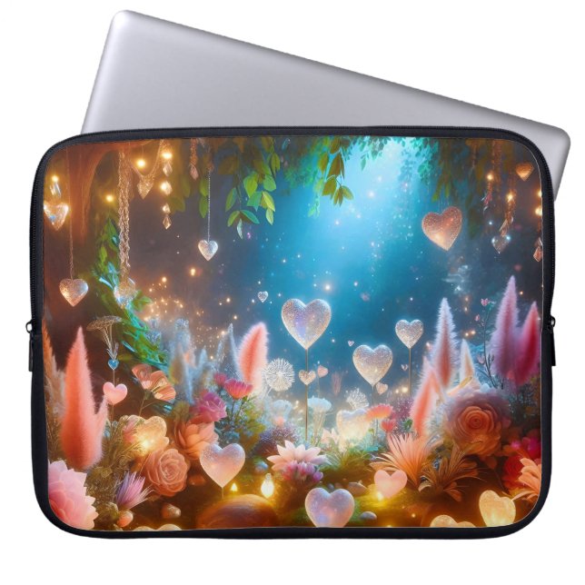 Housse Pour Ordinateur Portable Magical Glowing Flowers Heart Garden  (Devant)