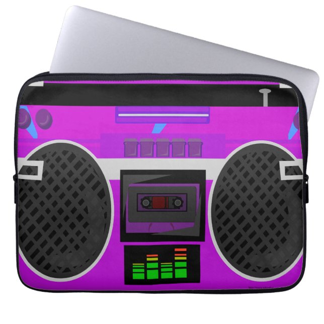 Housse Pour Ordinateur Portable Magnifique Violet Illustré Boombox des années 80 (Devant)