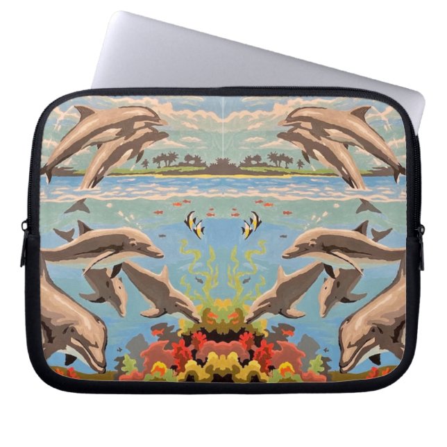 Housse Pour Ordinateur Portable Main Painted by Number | Dolphins | (Devant)