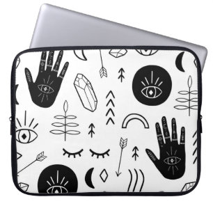 Housse Pour Ordinateur Portable Mains magiques, lune, motif ethnique.