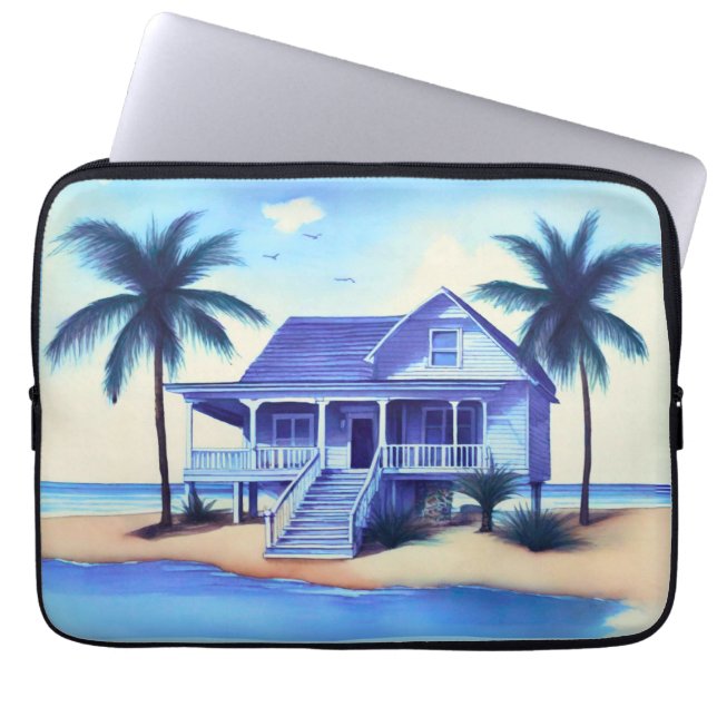 Housse Pour Ordinateur Portable Maison de plage avec palmiers (Devant)