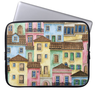 Housse Pour Ordinateur Portable Maisons de Lisbonne : Aquarelle Motif funiculaire.