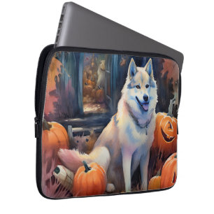 Housse Pour Ordinateur Portable Malamute d'Alaska Halloween avec citrouilles effra