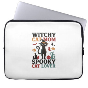 Housse Pour Ordinateur Portable Maman chat Halloween Design vintage sorcière amate