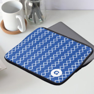 Housse Pour Ordinateur Portable Manche de bureau géométrique Monogramme bleu