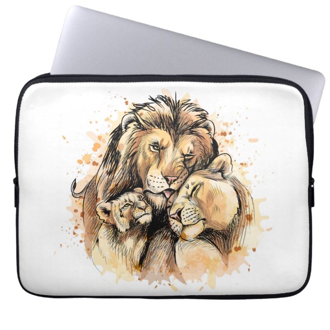 Housse Pour Ordinateur Portable Manche de la famille Lion (Devant)