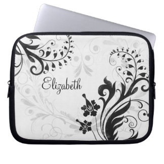 Housse Pour Ordinateur Portable Manche d'ordinateur portable Floral noir et blanc