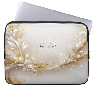 Housse Pour Ordinateur Portable Manche d'ordinateur portable Floral Or Blanc