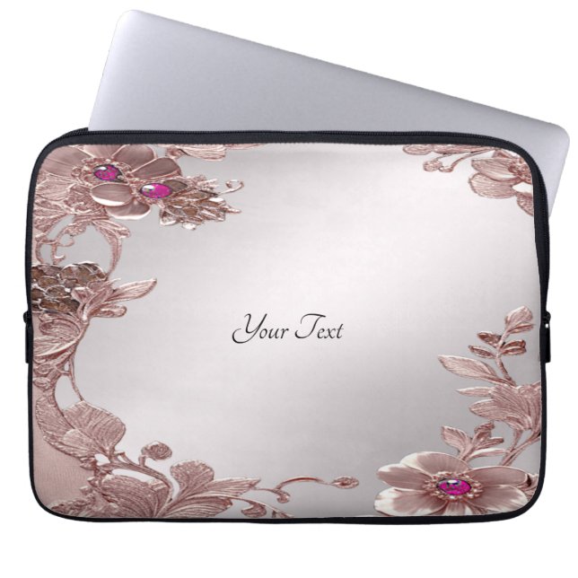 Housse Pour Ordinateur Portable Manche d'ordinateur portable rose et fleuri (Devant)