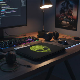 Housse Pour Ordinateur Portable Manche Geek en tête Alien vert