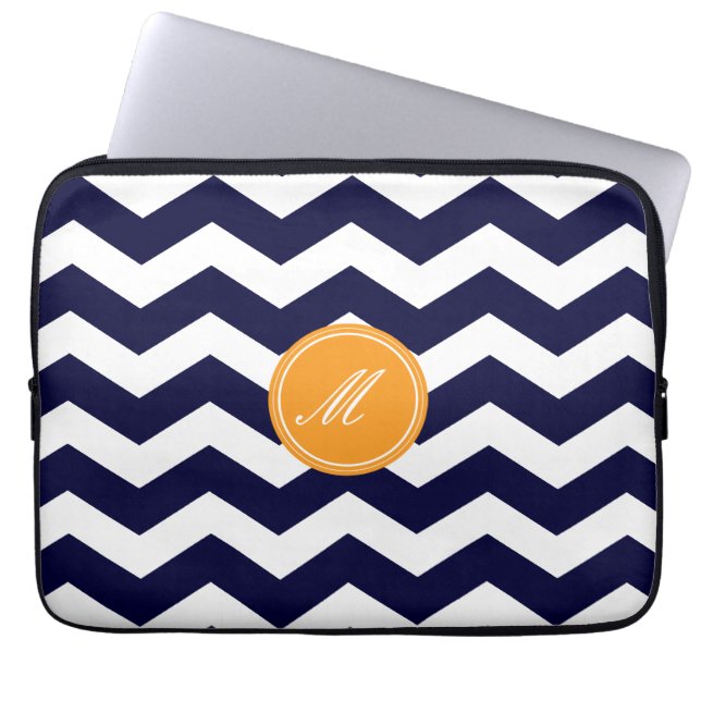 Housse Pour Ordinateur Portable Manche Motif Navy Blue Chevron (Devant)