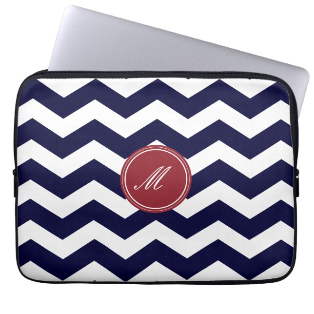 Housse Pour Ordinateur Portable Manche Motif Navy Blue Chevron (Devant)