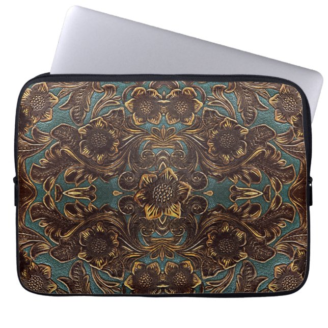 Housse Pour Ordinateur Portable Manche Ordinateur Portable En Cuir turquoise (Devant)