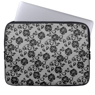 Housse Pour Ordinateur Portable Manche Portable en dentelle noire Faux Fishnet