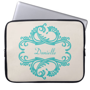 Housse Pour Ordinateur Portable Manche turquoise Chic Damask Ordinateur Portable