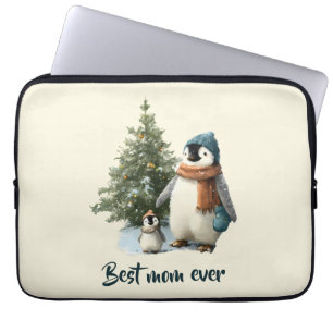 Housse Pour Ordinateur Portable Manchot d'hiver personnalisé « Meilleure maman de