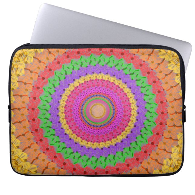 Housse Pour Ordinateur Portable Mandala Ball style crochet jaune - (Devant)