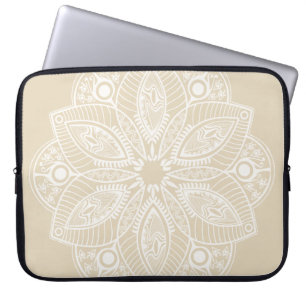 Housse Pour Ordinateur Portable Mandala blanc exotique sur Arrière - plan beige